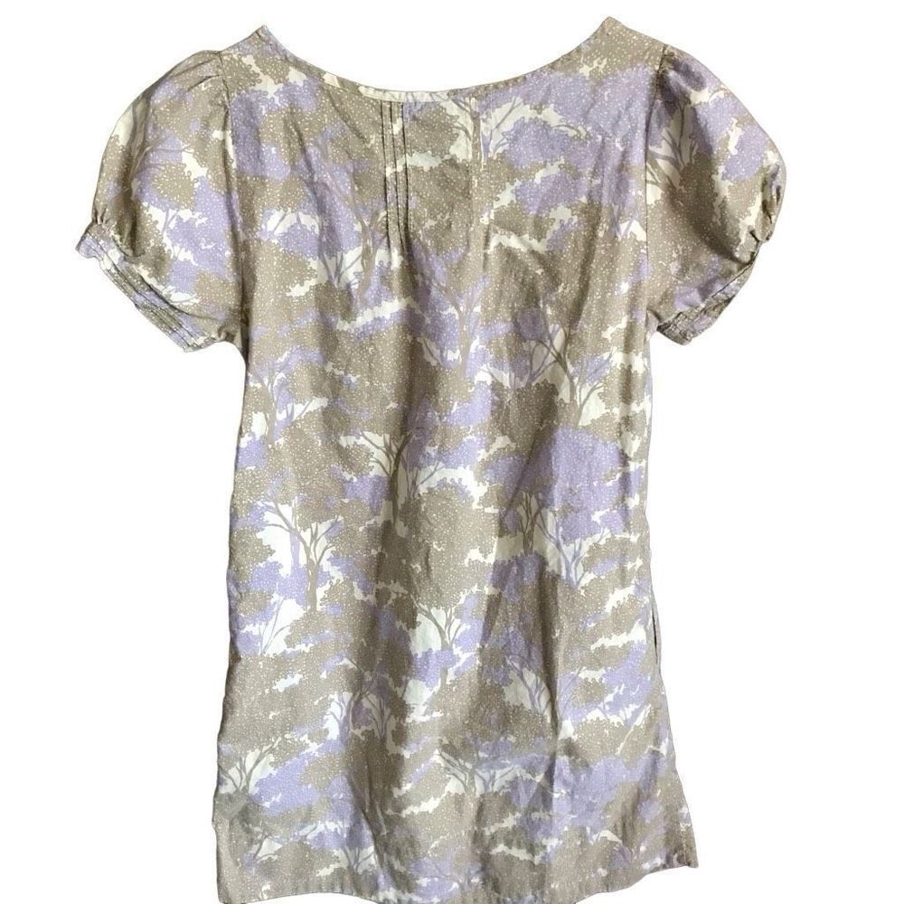 H & M Size 6 purple beige babydoll floral dress pleated  short sleeve